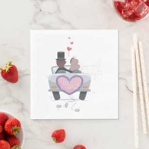 Just Married Couple Driving Off Napkin