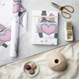 Just Married Couple Driving Off Wrapping Paper