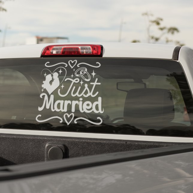 Just Married Couple Heart Wedding Rings Window Cling (Creator Uploaded)