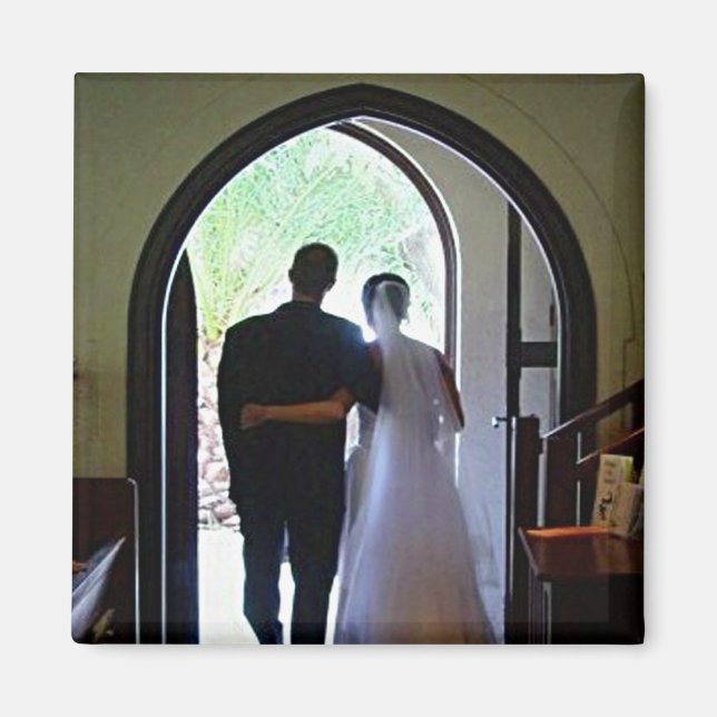 Just Married Couple Leaving Church Custom Photo Magnet (Front)