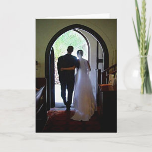 Just Married Couple Leaving Church Greeting Card