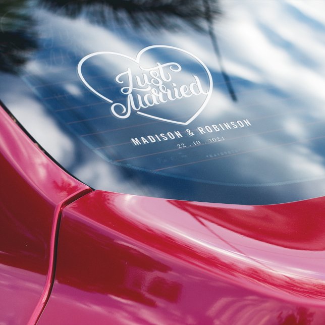 Just Married | Couples Name Wedding Elegant Script Window Cling (Creator Uploaded)