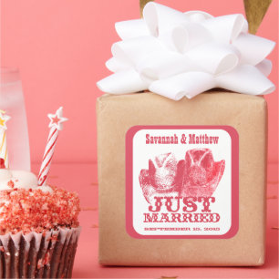 Just Married Cowboy CowGirl Hats Wedding Sticker
