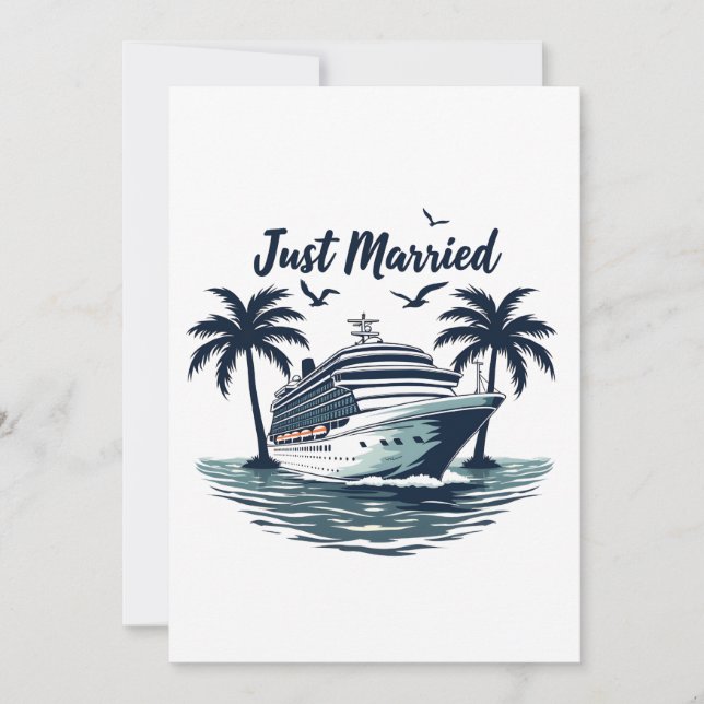 Just Married Cruising Summer Wedding Husband Wife Thank You Card (Front)