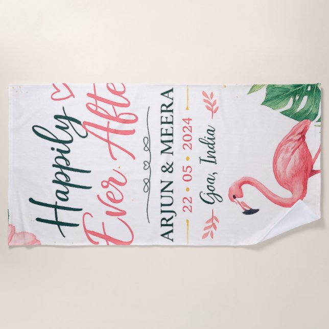 Just Married Custom Name Honeymoon Beach Towel (Front)