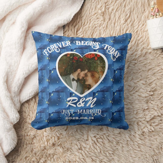 Just Married Custom Photo & Name Fleece Blanket Cushion (Blanket)