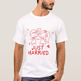 Just Married - Cute Couple Sketch Design T-Shirt