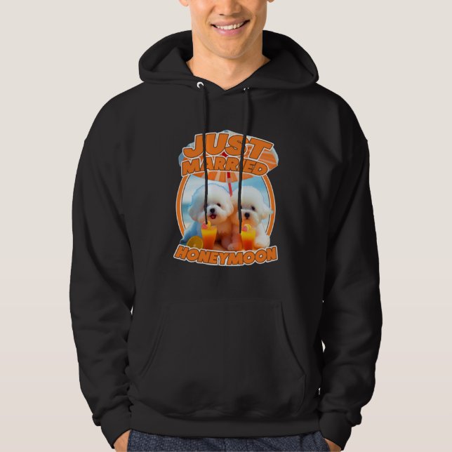 Just Married Cute Dog Honeymoon Couple Hoodie (Front)