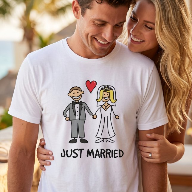 Just Married - Cute Stick Figure Cartoon Wedding T-Shirt (Creator Uploaded)