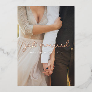 Just Married Cute Wedding Announcement Foil Card