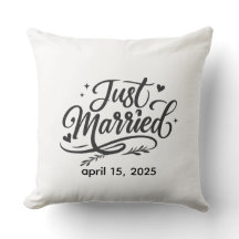Just Married Decorative Throw Pillow with Wedding 