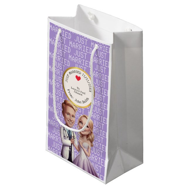 just Married DOCTORS PHYSICIANS MD violet Small Gift Bag (Front Angled)