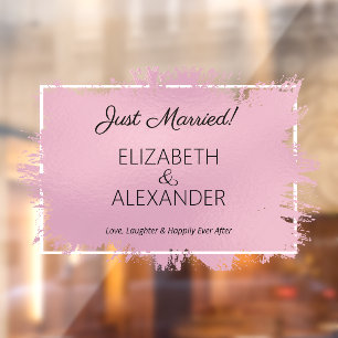 Just Married! Dusty Pink Faux Foil Window Cling