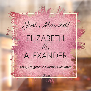 Just Married! Dusty Rose Faux Foil Window Cling
