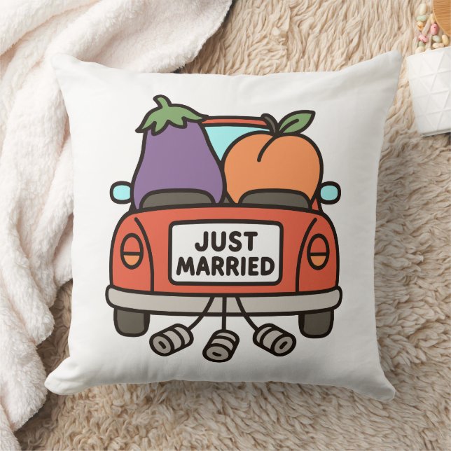 Just Married Eggplant and Peach Cushion (Blanket)