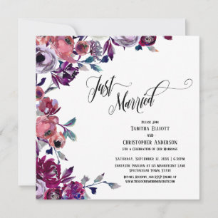 Just Married Elaborate Script Bold Flowers Invitation
