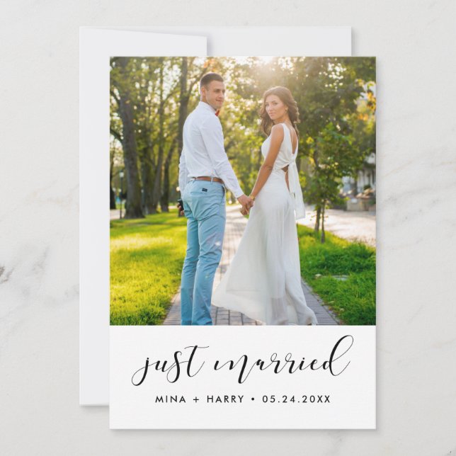 Just married Elegant announcement photo card (Front)