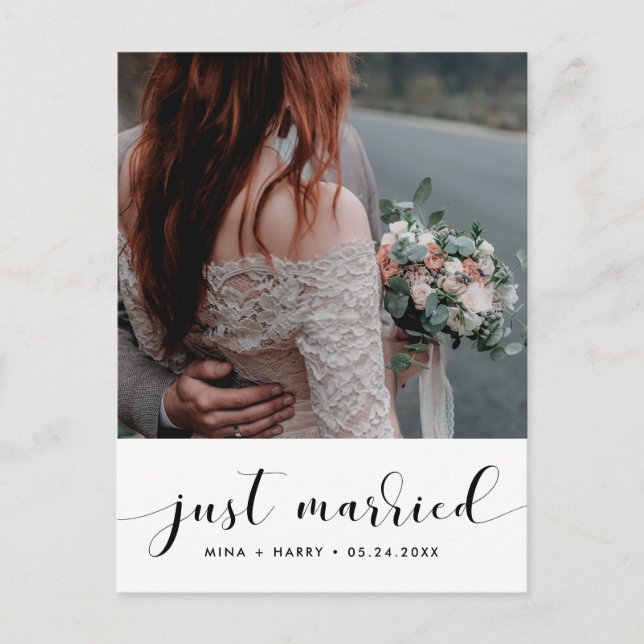 Just married Elegant announcement photo Postcard (Front)