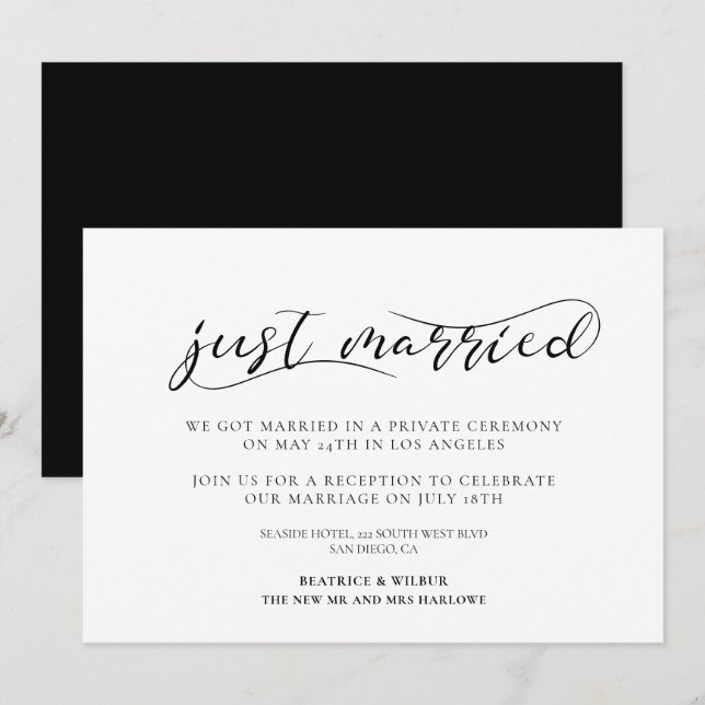 Just married Elegant calligraphy announcement (Front/Back)