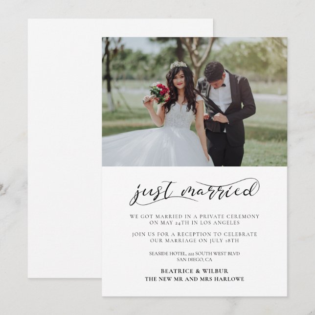 Just married Elegant calligraphy announcement (Front/Back)