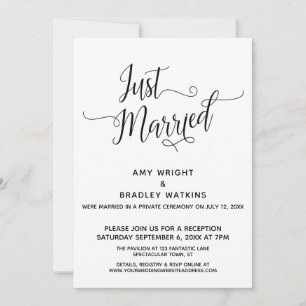 Just Married Elegant Calligraphy Reception-Only Invitation