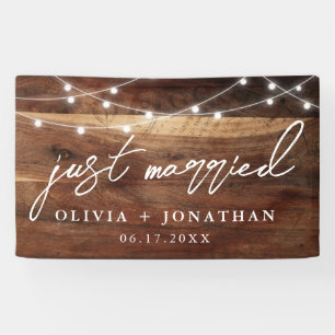 Just Married Elegant Calligraphy Rustic Wedding Banner