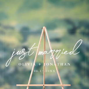 Just Married Elegant Calligraphy Wedding Acrylic Sign