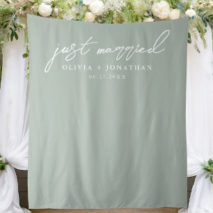 Just Married Elegant Calligraphy Wedding Backdrop Tapestry