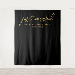 Just Married Elegant Calligraphy Wedding Backdrop Tapestry