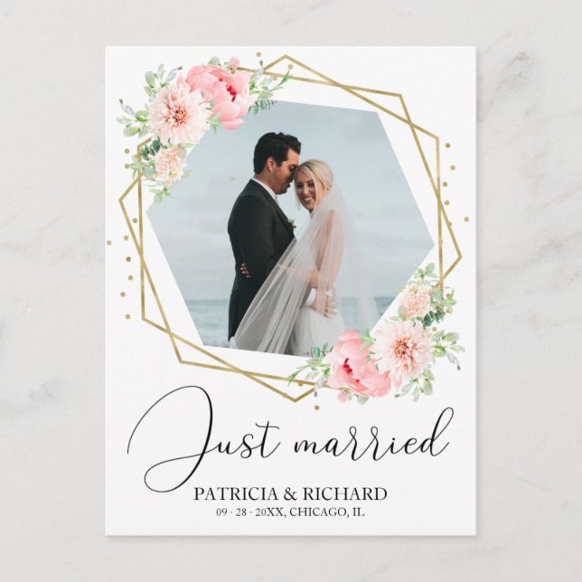 Just Married Elegant Floral Eloped Announcement Postcard (Front)