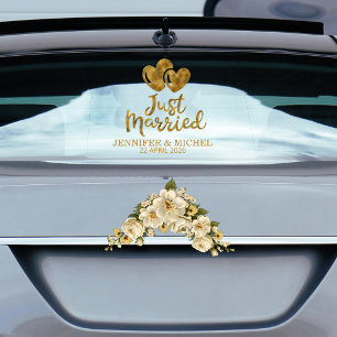 Just Married elegant gold script wedding car Window Cling