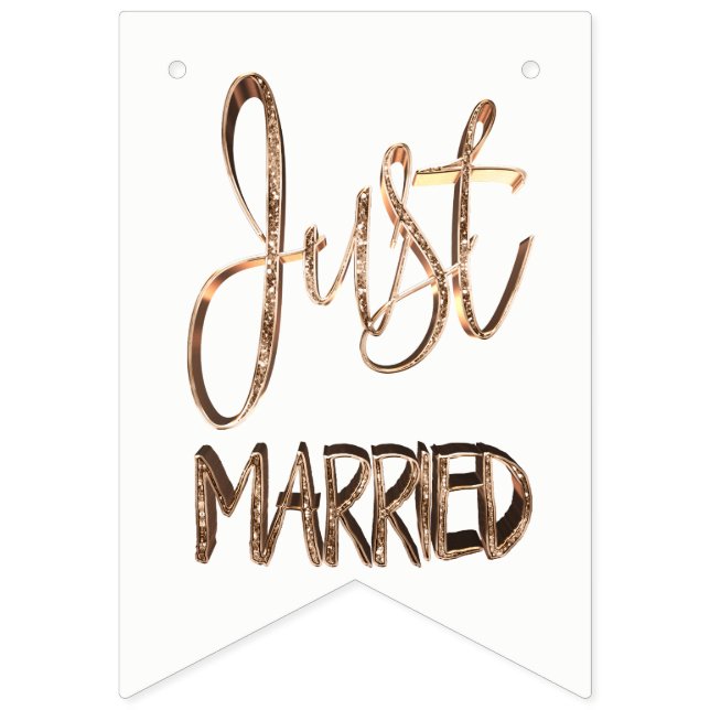 Just Married Elegant Gold Typography Wedding Party Bunting (First Flag)