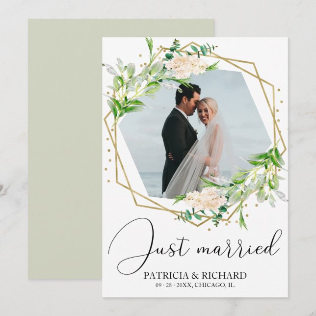 Just Married Elegant Greenery Eloped Announcement (Front/Back)