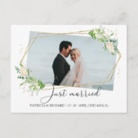 Just Married Elegant Greenery Eloped Announcement