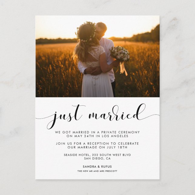 Just married Elegant photo announcement Postcard (Front)
