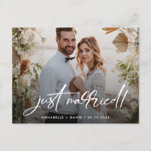 Just Married Elegant Photo Wedding Postcard