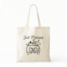 "Just Married" Elegant Script Aesthetic Tote Bag