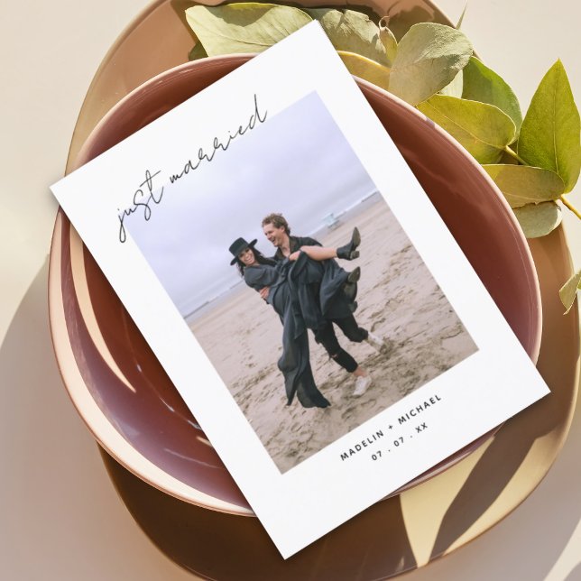 Just Married Elegant Simple Wedding Photo Card (Creator Uploaded)