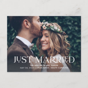 Just Married   Elegant Two Photo Wedding Announcement Postcard