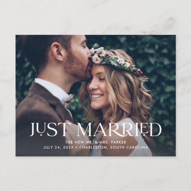 Just Married | Elegant Two Photo Wedding Announcement Postcard (Front)