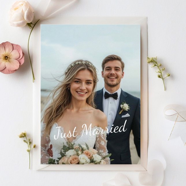 Just Married Elegant Wedding Photo Announcement Postcard (Creator Uploaded)