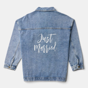 Just Married Elegant White Script Typography Denim Jacket