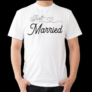 Just Married Fancy Script Heart Newlywed T-Shirt