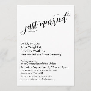 Just Married Fancy Script Post Wedding Celebration Invitation