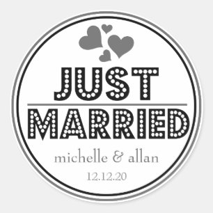 Just Married Favour Stickers (Black / Grey)