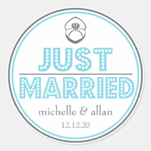 Just Married Favour Stickers (Blue / Grey)