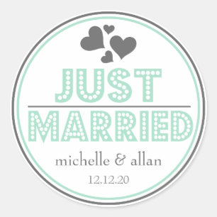 Just Married Favour Stickers (Mint Green / Grey)
