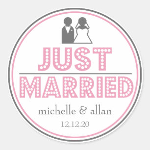 Just Married Favour Stickers (Pink / Grey)