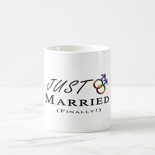 Just Married (Finally) Gay Pride w/ Gender Symbols Coffee Mug (Center)