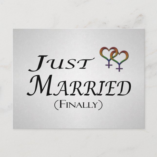 Just Married (Finally) Lesbian Pride Design Announcement Postcard (Front)
